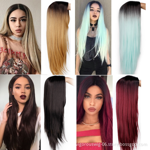 Vigorous Middle Part Straight Synthetic Wig Ombre Dark Root To Silver White Wig Heat Resistant Fiber Long Cosplay Wig For Women